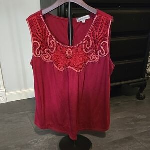 Chico's Red Sleeveless Top with Embroidered Detail